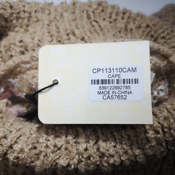 NWT Cherie Bliss Ladies Free Size Tan White Pink Purple Pattern Turtleneck Cape - Picture 5 of 7